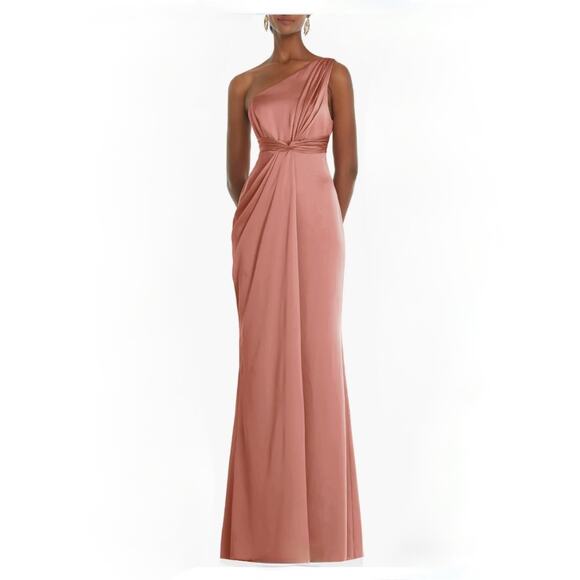 Vivian Diamond Dressy Collection One-Shoulder Satin Gown Knotted Bodice Rose - Picture 1 of 13
